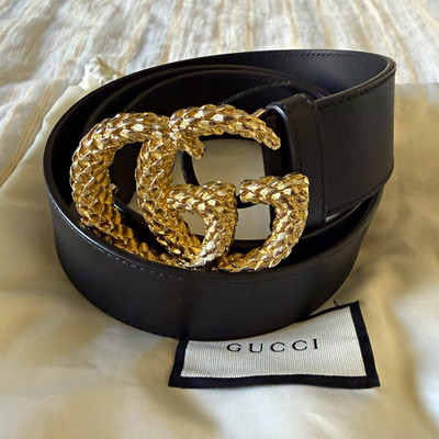 Gucci Women s Black Belt Gold GG Logo Buckle Adjustable Size 106cm/ 42 inches
