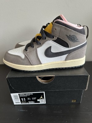  Jordan 1 Mid SE White Gray Cave Stone Kids Size 1.5 Sneakers Shoes