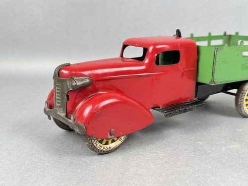 Vintage Wyandotte Pressed Steel Dump Truck Red Green USA Art Deco Rare - Picture 7 of 17