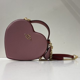 Coach Mauve Pink Burgundy Crossgrain Leather Heart Crossbody Bag Gold Hardware