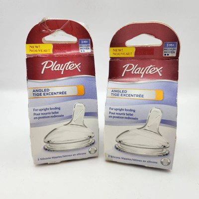 Playtex 2 Packs Lot of 2 Angled Silicone Nipples 3M+ Fast Flow NEW Upright Feed