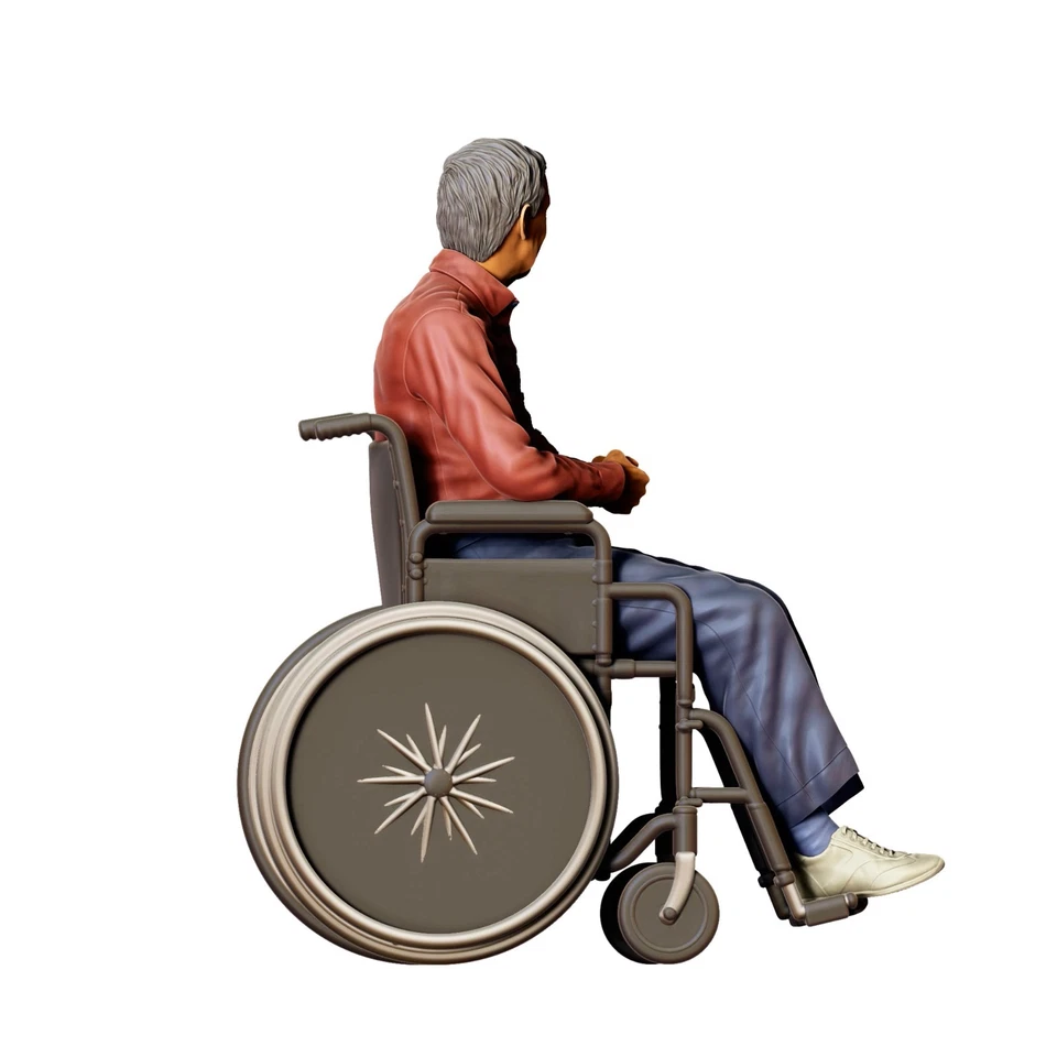 Пожилой человек в инвалидной коляске смолы 3D печать неокрашенный диорама модель RR фигурка - Изображение 3 из 4