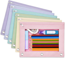 6 Pack Pencil Pouches for 3 Ring Binder, Smooth Zipper Pencil Bag