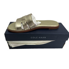 Cole Haan Shoes Womens Size 6 Soft Gold Flynn Slotted Slide Sandal Leather New