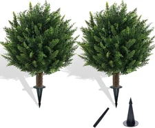 21" Artificial Cypress Topiary Outdoor Plants with 21 Inch - 2Pack, D