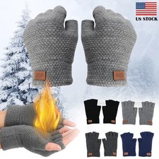 Winter Alpaca Wool Fingerless Gloves Thermal Men's Knitted Half Finger Mitten US