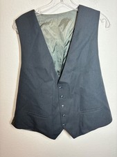 Suit Vest Pinstripe Grey Business Casual 5 Button Men's Large-XL