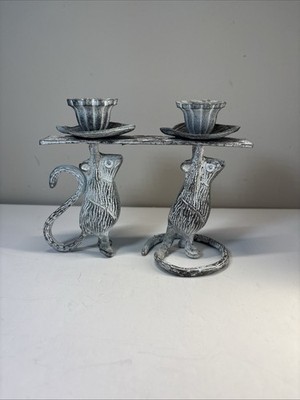 Smithsonian Museum 2 Mice Figurine Candle Holder Solid Heavy Cast Metal Iron