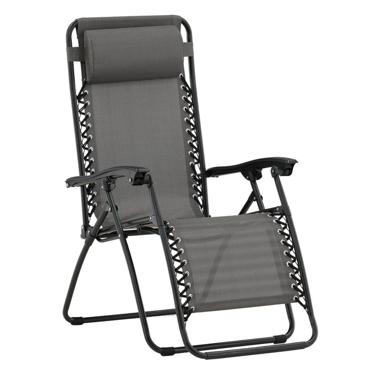 Chaise Longue Métal Baden Transat de Jardin Gris 112cm Inclinable