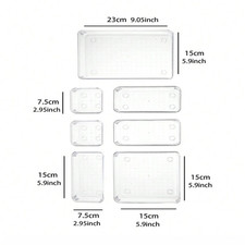 7Pc Desk Drawer Organizers Set Plastic Bathroom Storage Makeup Organizer Clear T