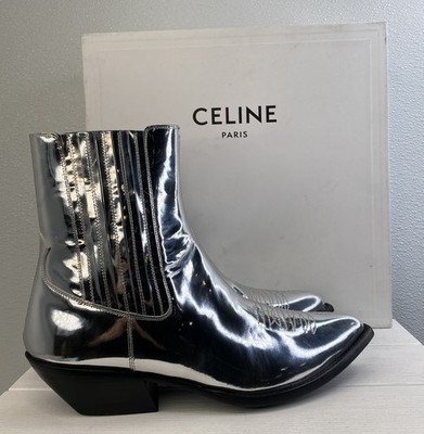 Celine Janco Western Ankle Boot Mens US11 EU43 Leather Silver Metallic *PREOWNED