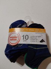 WONDER NATION BOYS' NO SHOW S 4.5-8.5 FITTED HEAL NWT MUTI COLOR DISCONTINUED