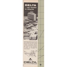 1961 Delta Air Lines Vintage Print Ad Jet Leader in Atlanta  Big Jets Aviation