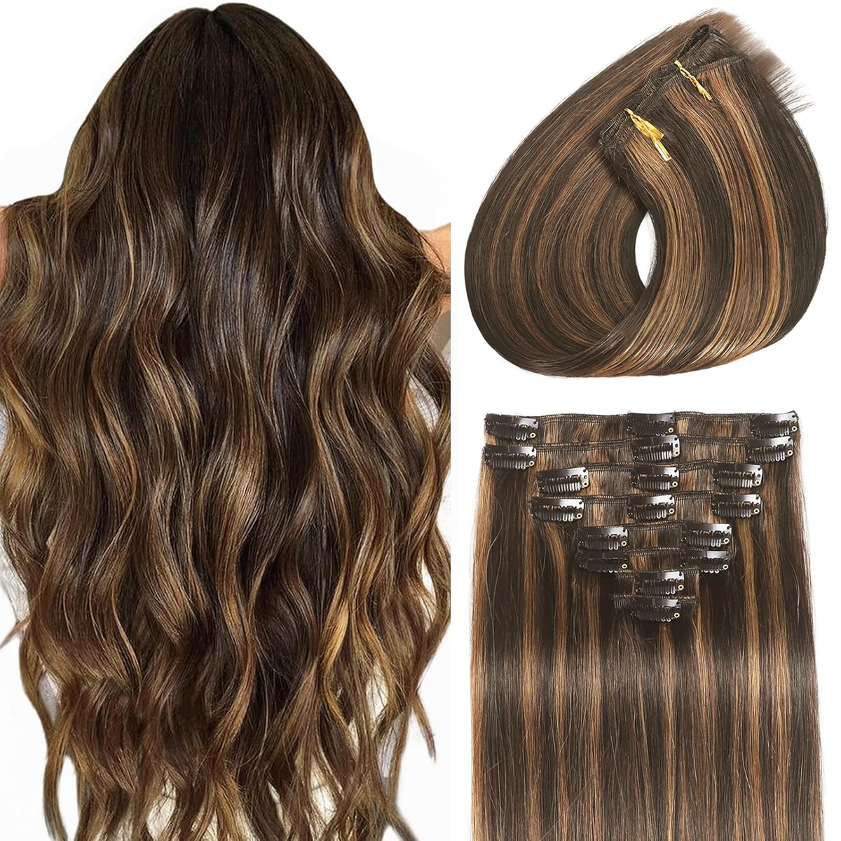 Clip in Hair Extensions Real Human Hair Seamless Balayage Human Clip Ins  Extensi