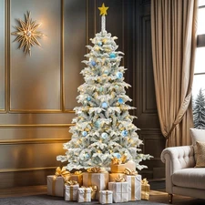 6.5ft Pre-Lit Snow Flocked Artificial Christmas Tree with 760 Branch Tips