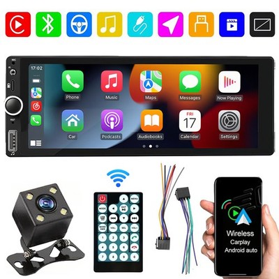 Single 1 DIN 6.8'' Car MP5 Player Bluetooth FM USB Touch Screen Wireless CarPlay