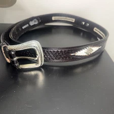 Nocona Black Leather Belt 38 White Leather Embroidery Conch Studded Belt 2215601