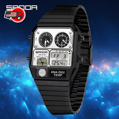 SANDA 3192 Men's Square Digital Watch LED Thermometer Stopwatch