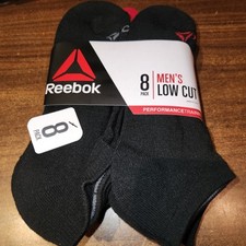 NEW Reebok Men's LOW CUT 8 Pack Black Socks, size 6-12.5 Moisture Control