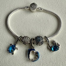 Pandora Silver Bracelet with Ocean Themed Charms Mix Length 19 cm