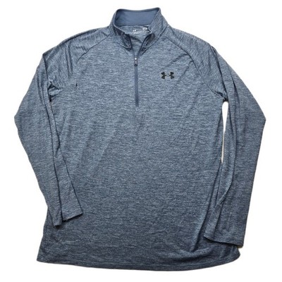 Under Armour Tech 1/4 Zip Training Shirt Mens Large Blue Loose Fit HeatGear SNAG
