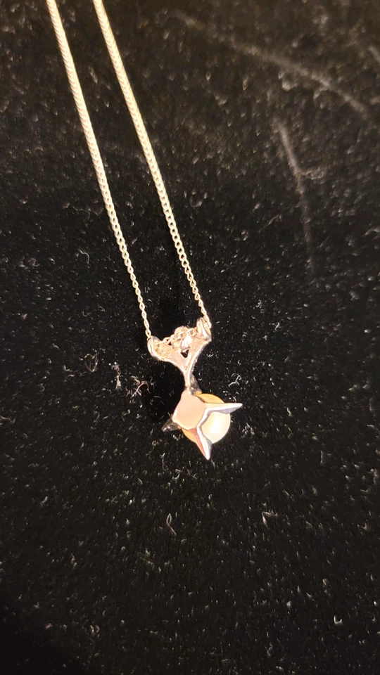 Pearl and accent diamond pendant necklace on 14" white gold chain marked . - Image 3 of 4