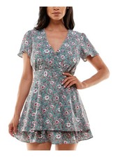 EMERALD SUNDAE Womens Mini Dress Green Lined Hem Tie-back Juniors 13