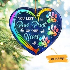 Personalized You Left Paw Print On Our Heart Ceramic Ornament, Dog Names Chan...