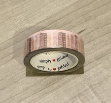 NEW Simply Gilded Pink Brown Bookshelf 15 mm washi tape roll