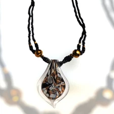 Murano-Style Black & Gold Art Glass Necklace – Teardrop Pendant