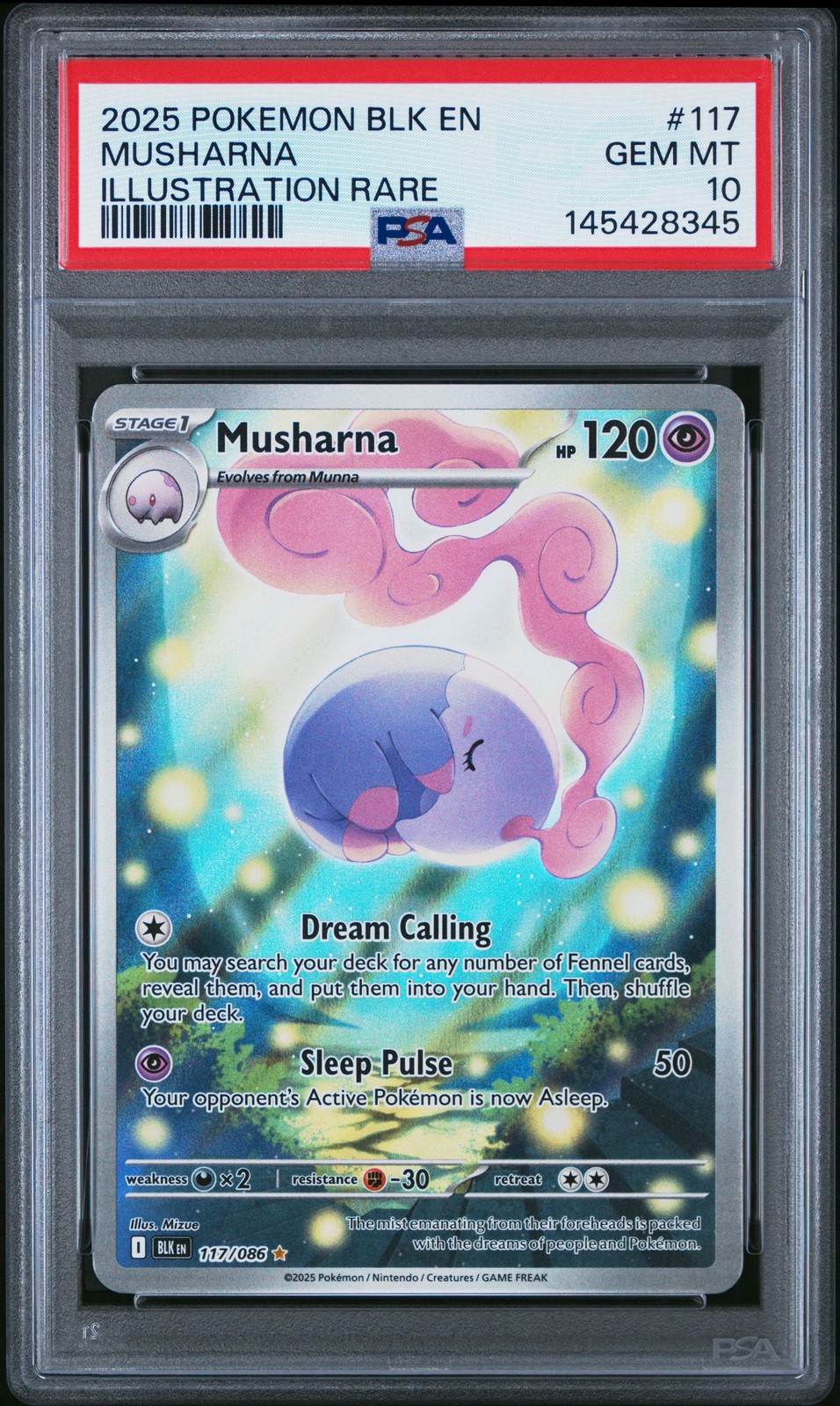 2025 POKEMON BLK EN-BLACK BOLT ILLUSTRATION RARE #117 MUSHARNA PSA 10