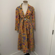 HOUSE OF HARLOW 1960 Small Cheyna Orange Floral Midi Dress Front Tie Cutout Boho