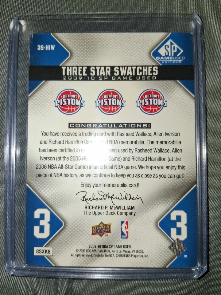 2009-10 SP 比赛使用 - 色板 Allen Iverson、Rasheed Wallace、Richard Hamilton — 第 2/2 张图片