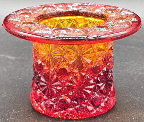 Vintage Fenton Amberina Red Glass Daisy Button Top Hat Toothpick Holder Estate