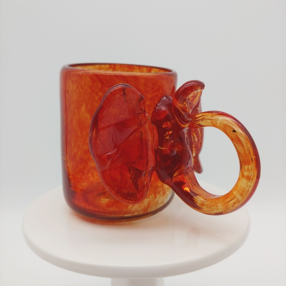 HAND BLOWN Elephant Shaped Shot Glass Miniature Mug, Orange Wild Animal
