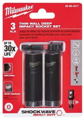 Milwaukee 49-66-4417 3pc Thin Wall Deep Impact Socket Set w/ Hex Socket Adaptor