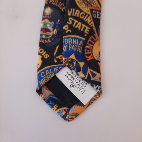 Ralph Marlin State Police Patches Men's Necktie USA Designer Multi-Color Tie - Picture 7 of 9
