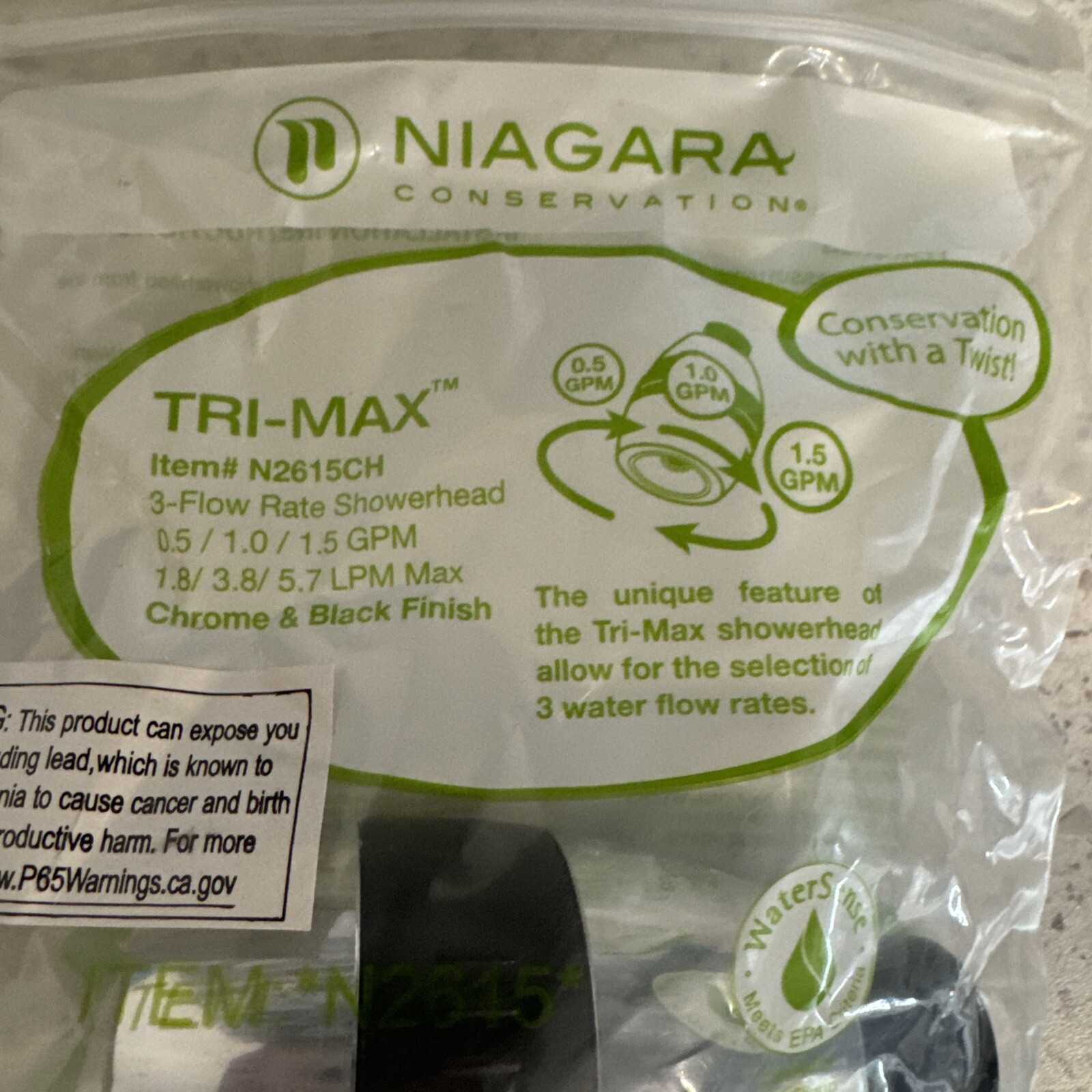 NIAGARA N2615CH Tri-Max 1-Spray 1-1/2 in Fixed Shower Head Adjustable Flow Rates