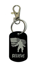 Laser Engraved Dog Tag Sasquatch Flag Keychain, Bigfoot Yeti Believe Keychain
