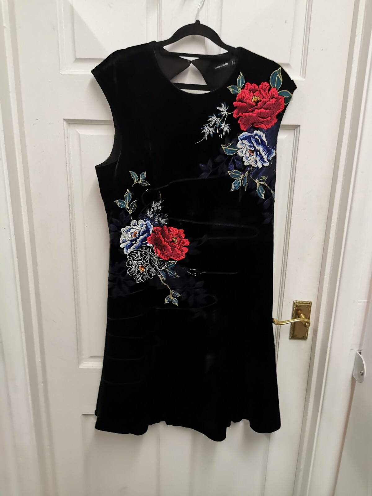 Karen millen size 16 DD239 Black Red Velvet Scate… - image 4