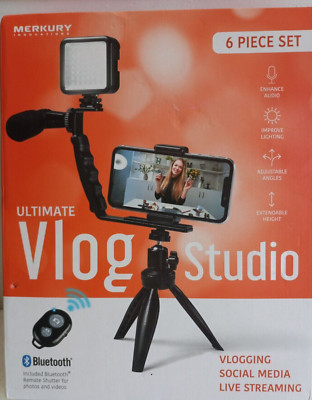 Merkury Innovations 6 Pc Ultimate Vlog Studio with Bluetooth Remote Tripod Style