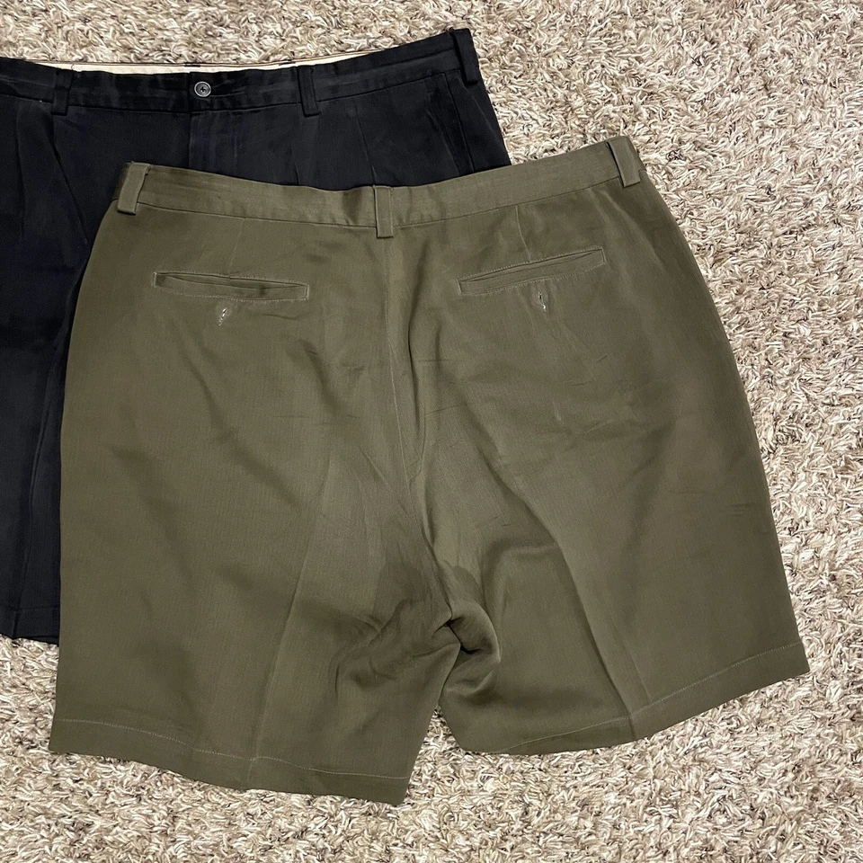 批量 2 件 Tommy Bahama 短裤男式 38 黑色绿色丝绸人造丝打褶休闲裤 — 第 3/4 张图片