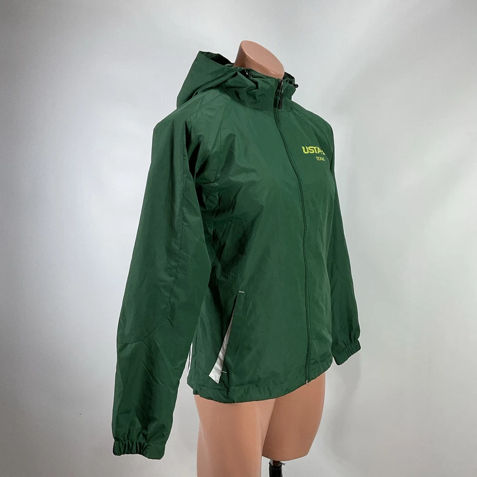 Chaqueta del Equipo Nacional de Texas de la USTA para Mujer Mediana M Verde Oscuro Cremallera Completa Capucha Foto 4 de 4