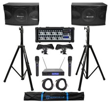  2 Rockville KPS80 8" 800w Karaoke Speakers Mixer Tripod Stands Wireless Mics