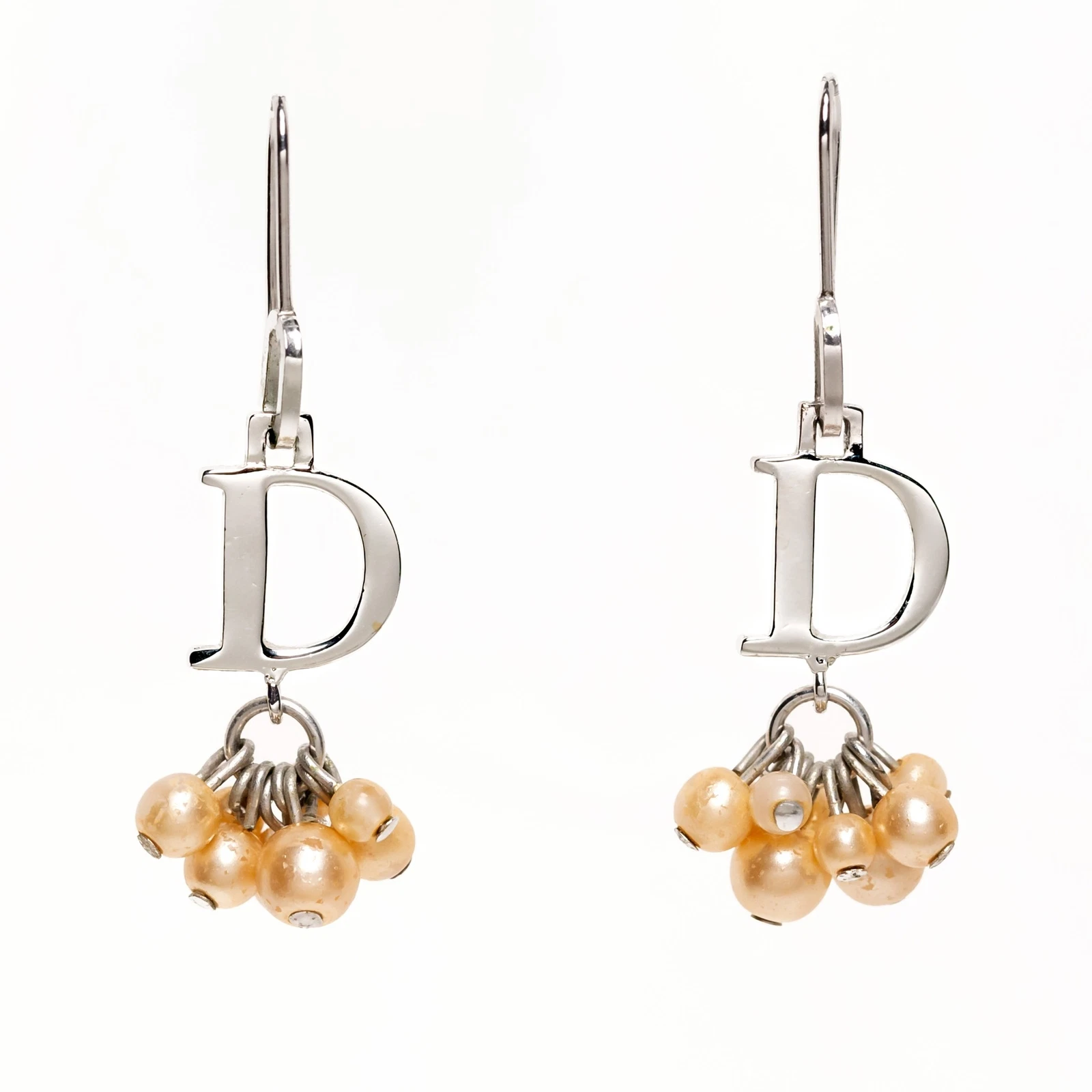 Boucles d'oreilles femmes DIOR argent blanc percé logo perles clous mode bijoux