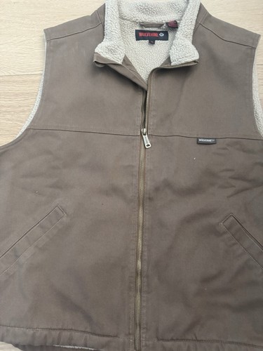 Wolverine Canvas Sherpa Lined Vest Jacket Mens XL Full Zip Pockets Brown Work - Picture 6 of 8