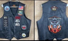 Vintage Hot Leathers Motorcycle Vest Mens XL HOG Patches ~ Biker Sturgis Black