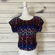 Vintage 80s / 90s Sequin Sparkly Disco Short Sleeve Blouse