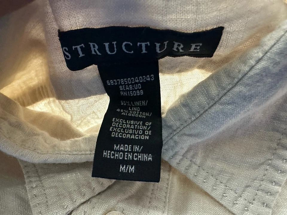 Structure Men’s Linen Casual Adventure Shirt Short Sleeve Pockets Size Medium - Image 4 of 4