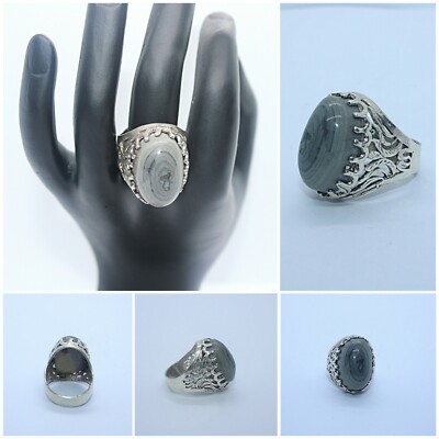 YEMENI Salomon Aqeeq Achat Stein Sterling Silber 925 Herren Ring خاتم عقيق سل...